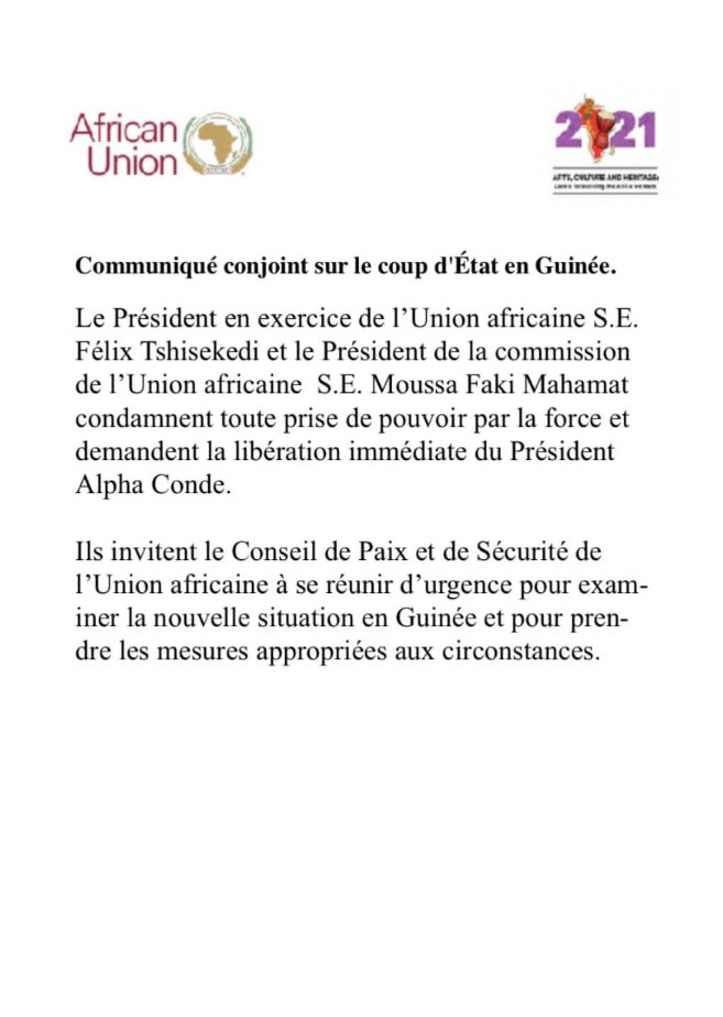 Afrique : l’Union Africaine monte au créneau face à au coup d’État militaire en Guinée