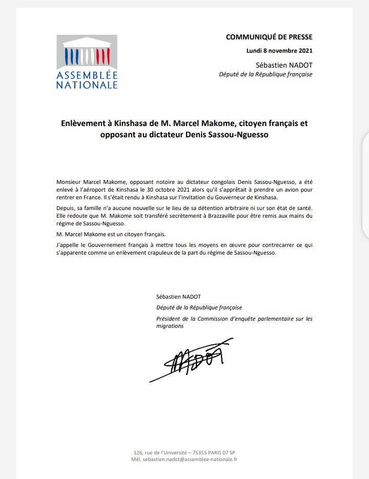 RDC : enlèvement à Kinshasa de Marcel Makome, citoyen Français et opposant au dictateur Denis Sassou Nguesso